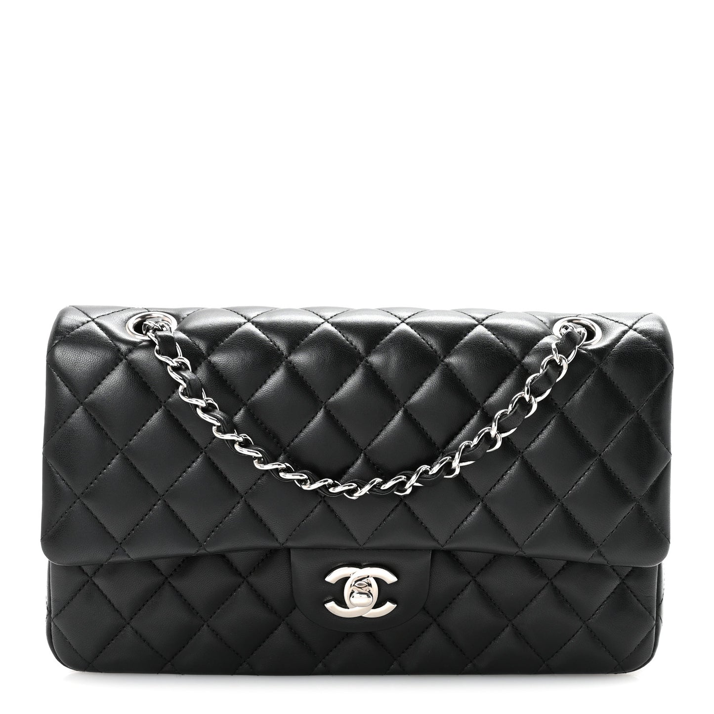 Lambskin Quilted Medium Double Flap Black