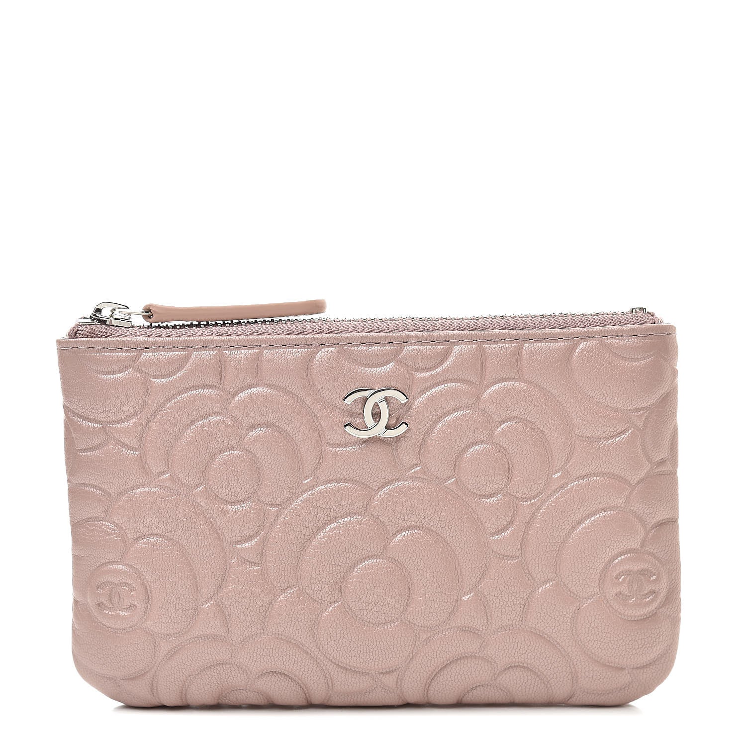 Chanel Goatskin Camellia Embossed Cosmetic Pouch Light Pink 1 of 8