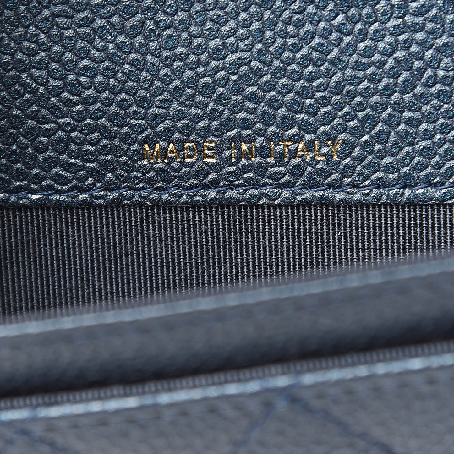 Metallic Caviar Quilted Flap Card Holder Dark Blue