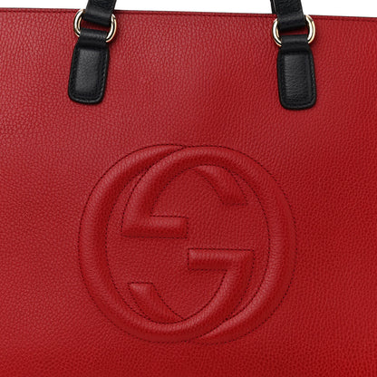 Gucci Dollar Calfskin Large Soho Top Handle Satchel Hibiscus Red Mystic White Blue 8 of 13