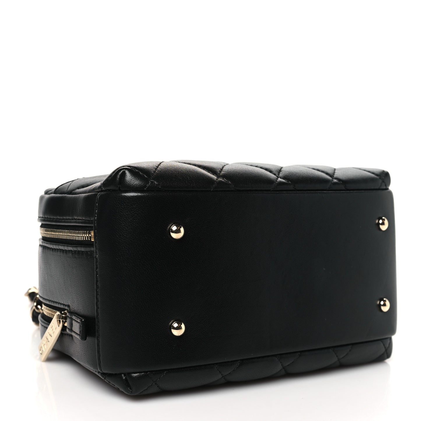 Lambskin Quilted Small Trendy CC Bowling Bag Black