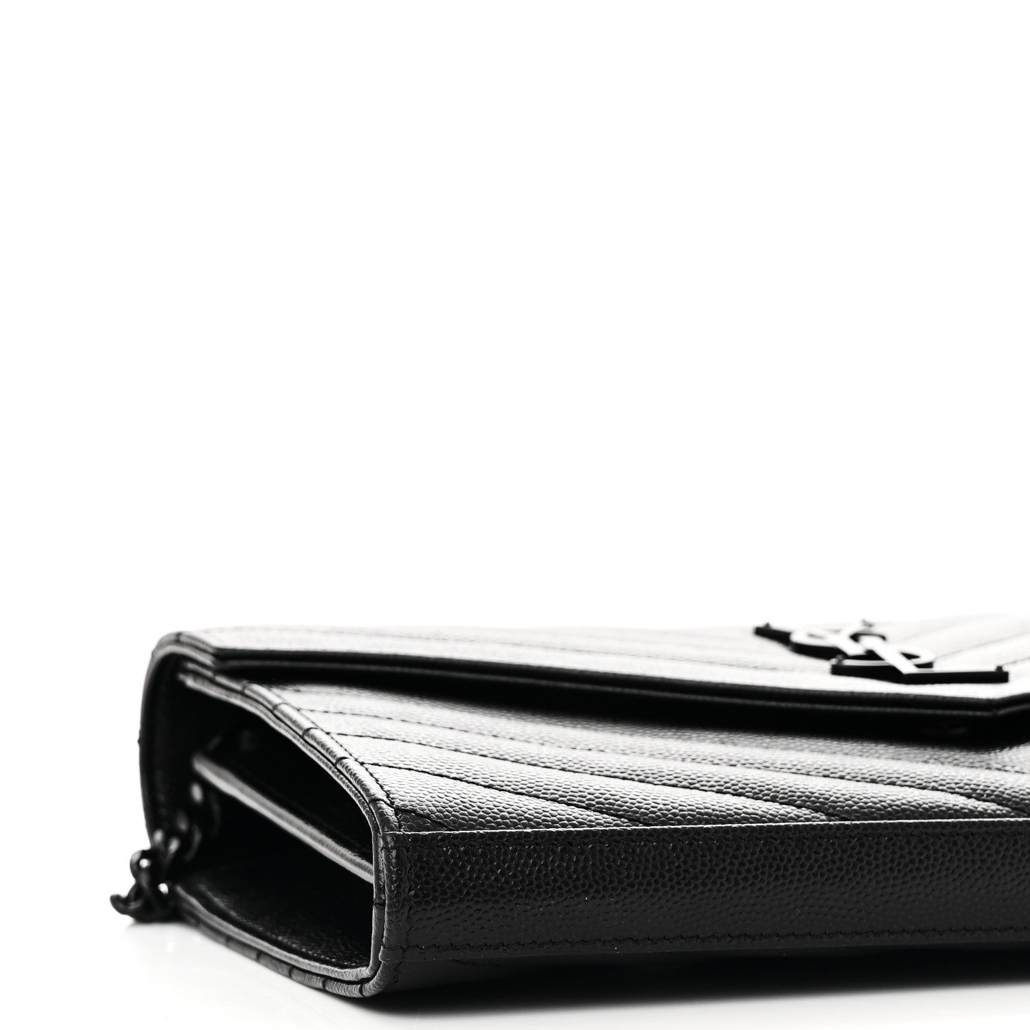 Saint Laurent Grain De Poudre Matelasse Chevron Monogram Monochrome Chain Wallet Black 8 of 10