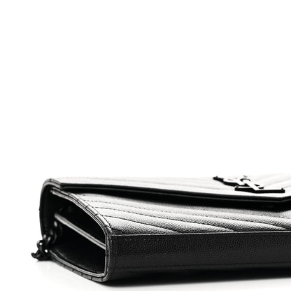 Saint Laurent Grain De Poudre Matelasse Chevron Monogram Monochrome Chain Wallet Black 8 of 10