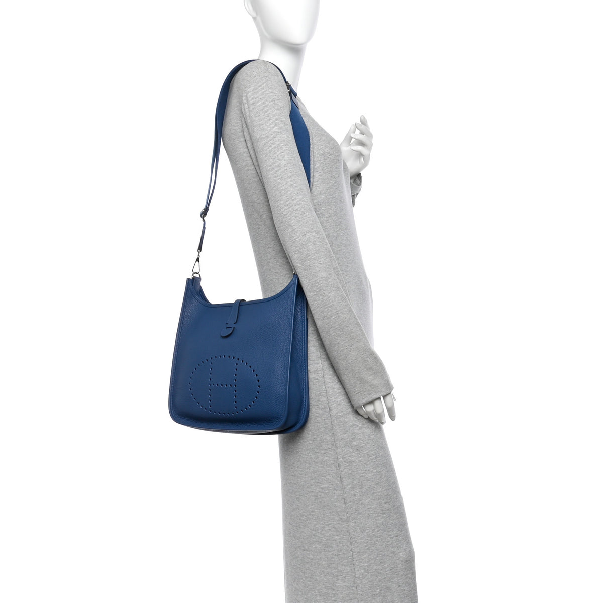 Hermes Taurillon Clemence Evelyne III PM Bleu Tie 2 of 11