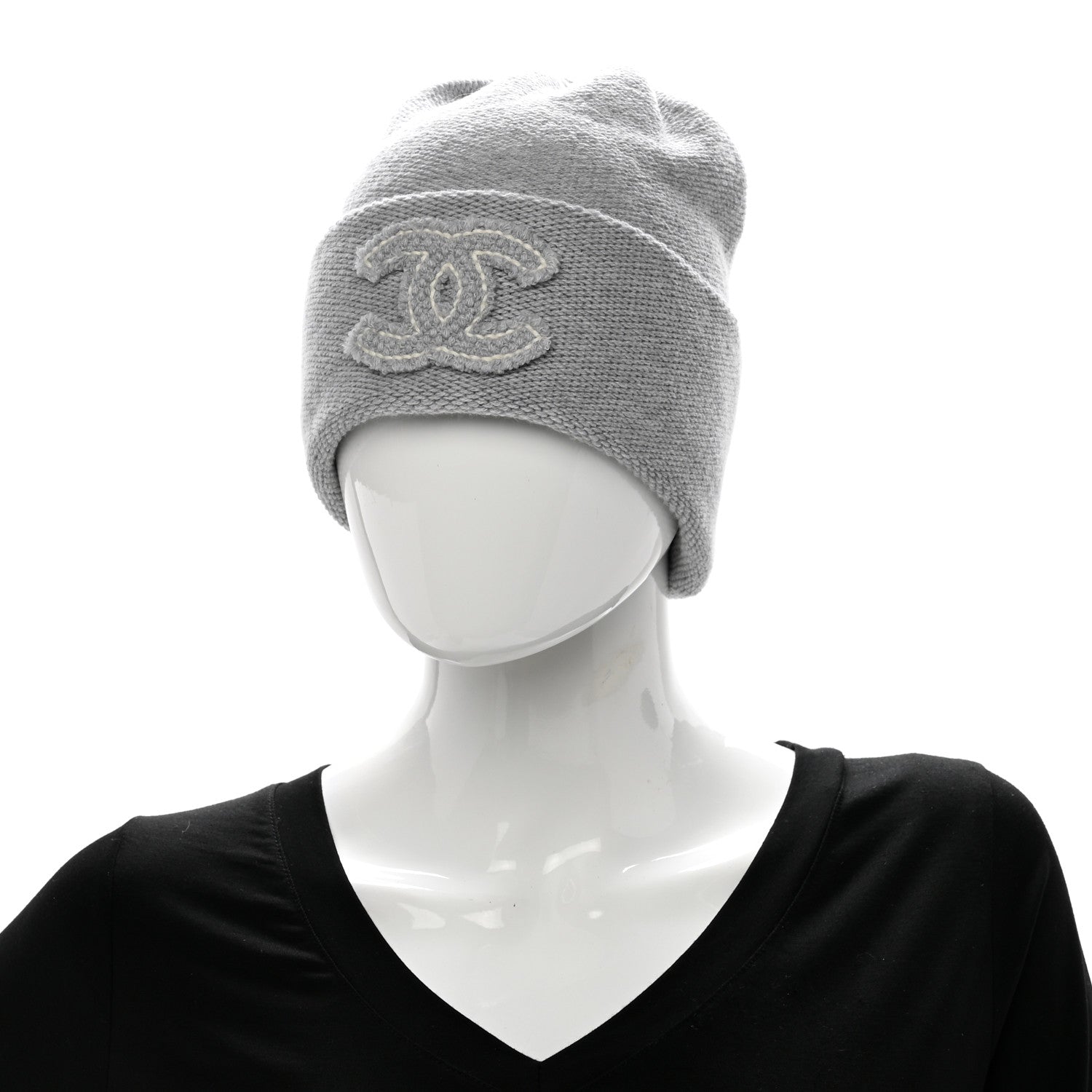 Chanel Cashmere CC Beanie Hat Grey 2 of 5