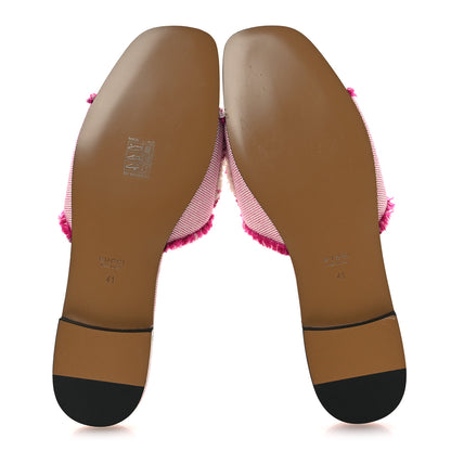 Gucci Fringed Canvas Interlocking G Cut Out Slide Sandals 41 Princess Fuxia Natural 7 of 10