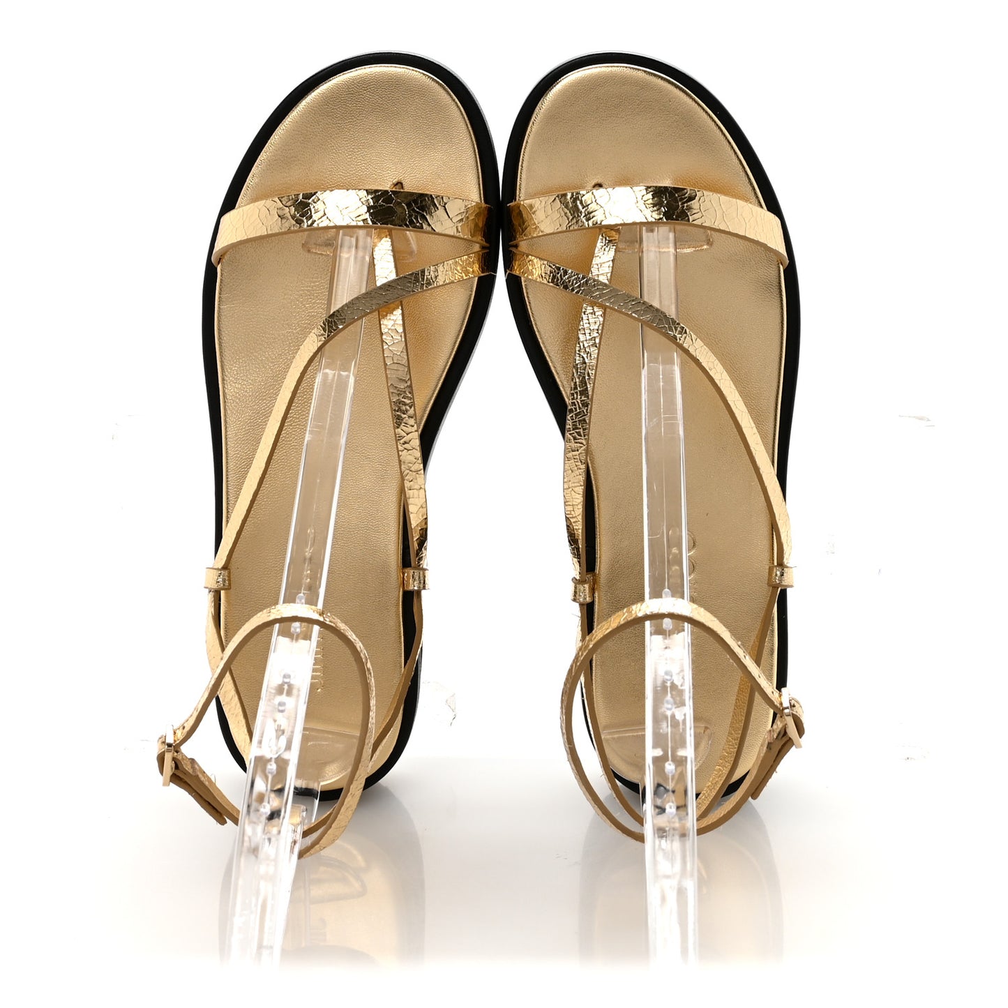 Crackled Metallic Calfskin Pine Platform Sandals 39.5 Gold