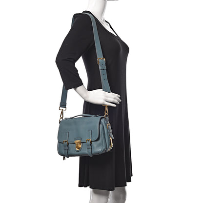 Prada Vitello Daino Push Lock Messenger Bag Marine 2 of 10