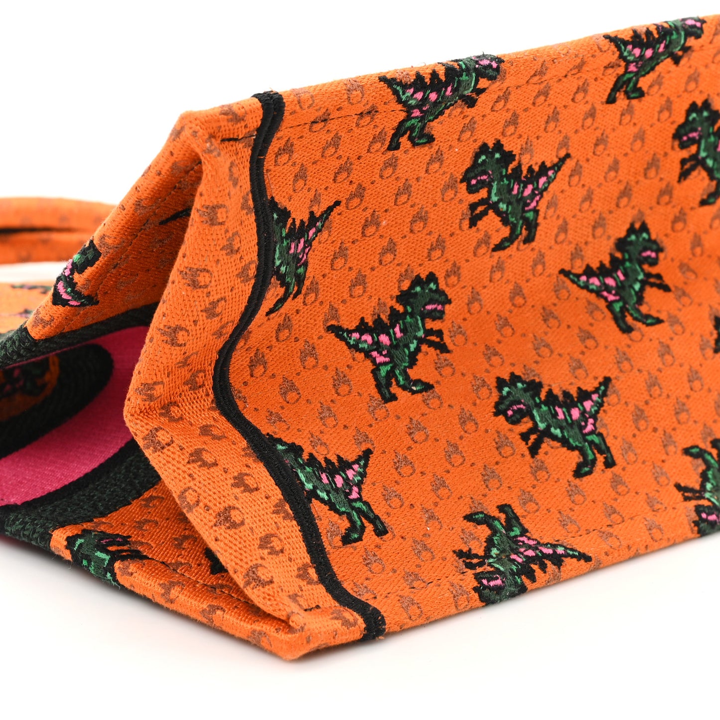 Canvas Embroidered Medium Dino Book Tote Orange Multicolor