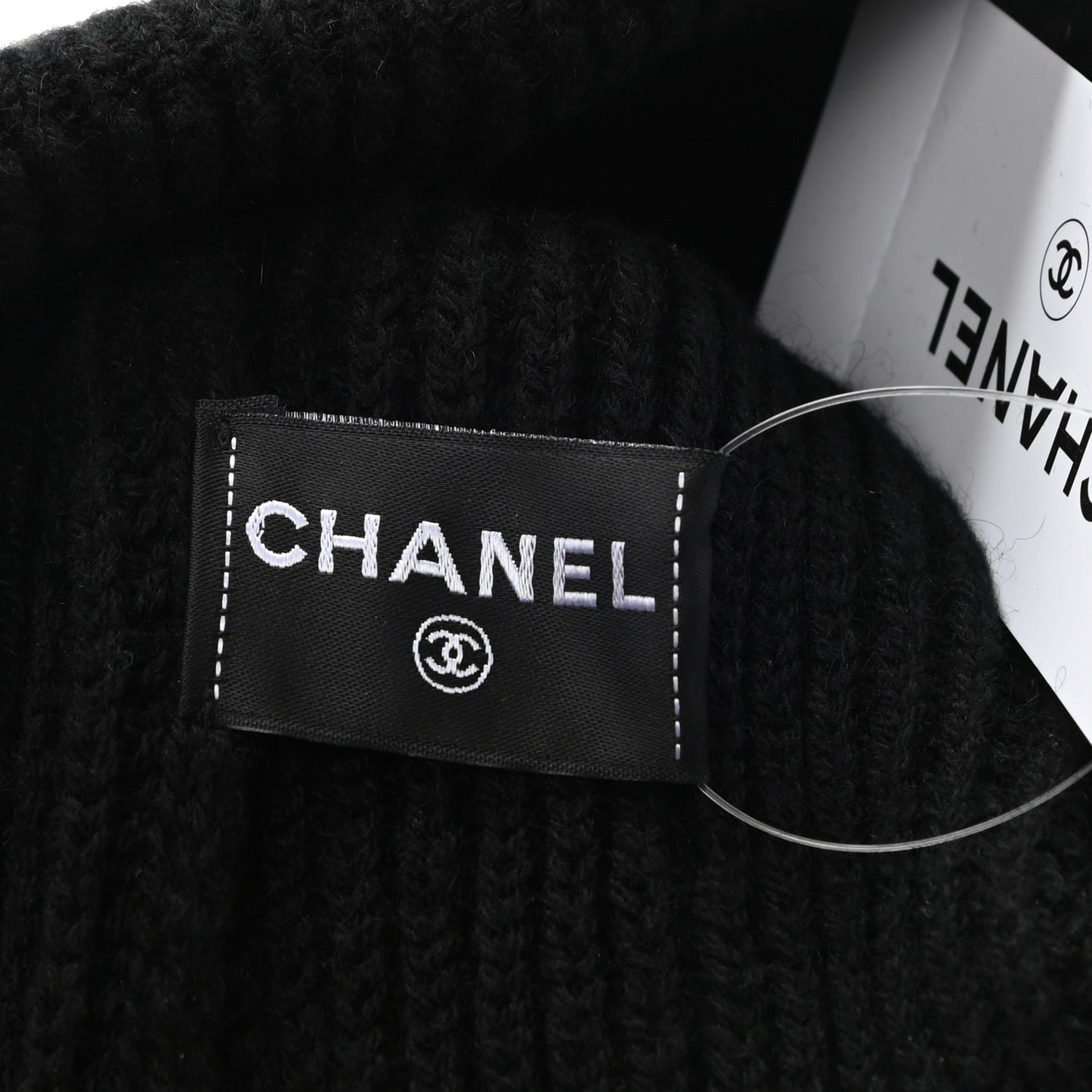 Cashmere Sequin Logo Beanie Hat Black Gold