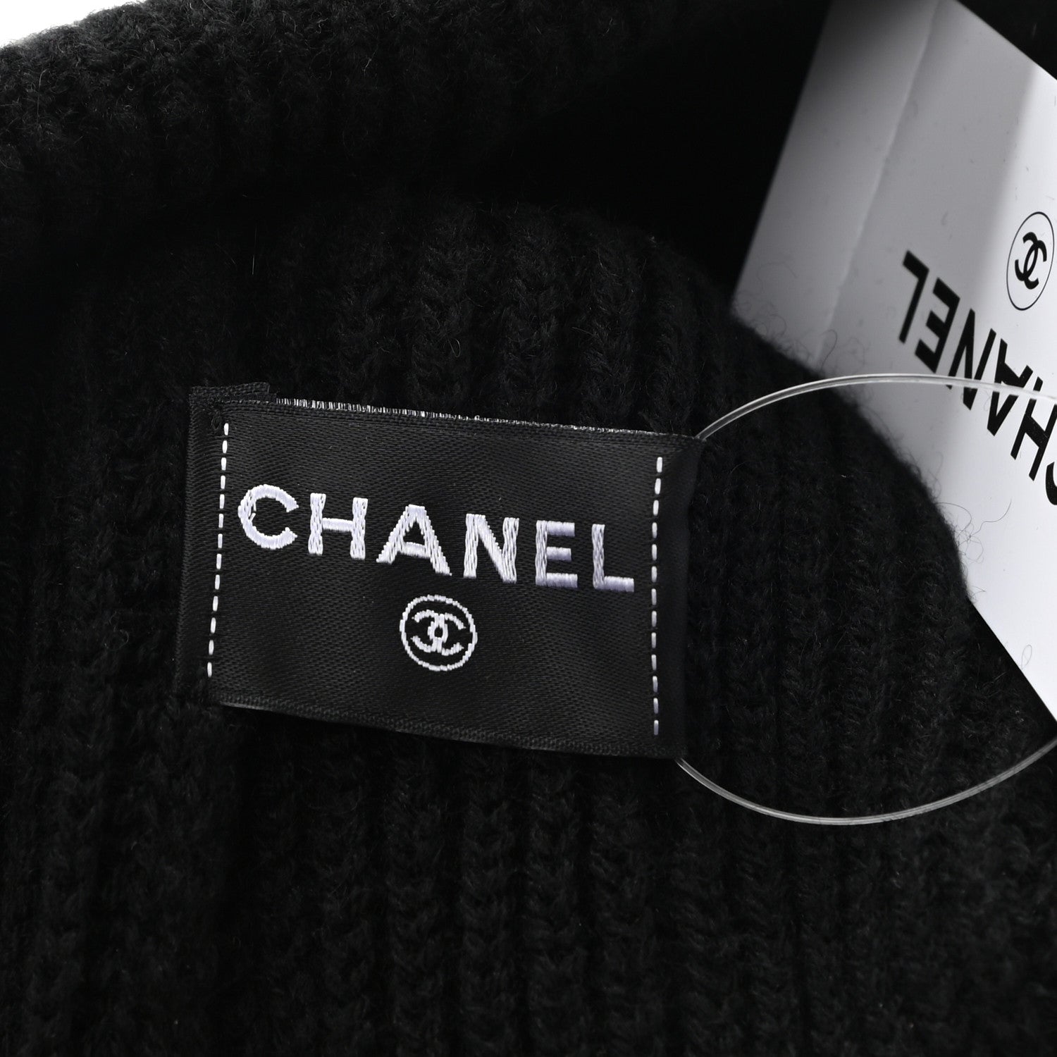 Chanel Cashmere Sequin Logo Beanie Hat Black Gold 4 of 5