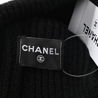 Chanel Cashmere Sequin Logo Beanie Hat Black Gold 4 of 5