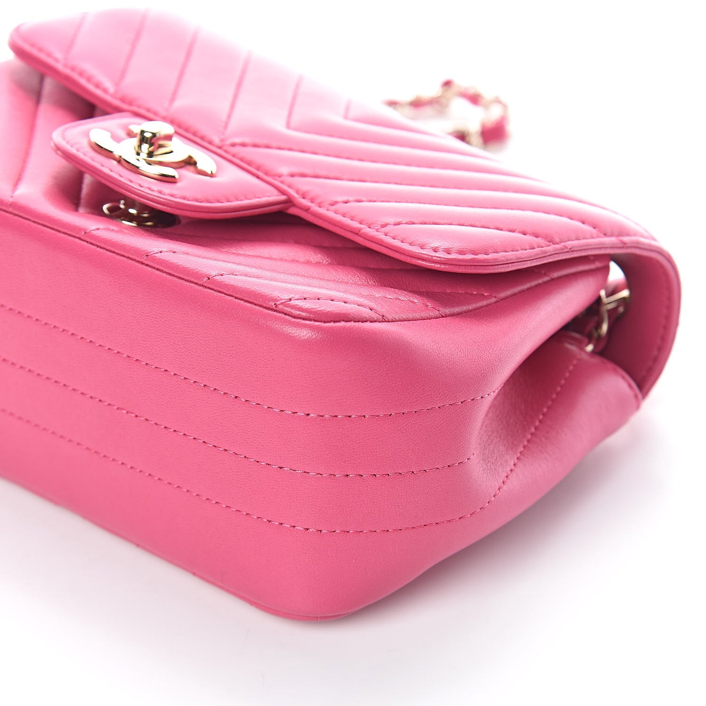 Lambskin Chevron Quilted Mini Square Flap Fuchsia
