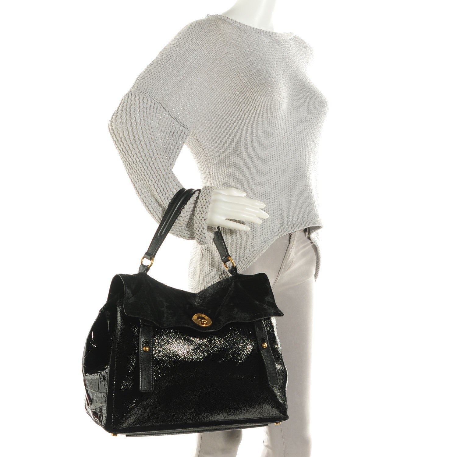 Saint Laurent Pony Hair Patent Large Muse Two Black 2 of 7
