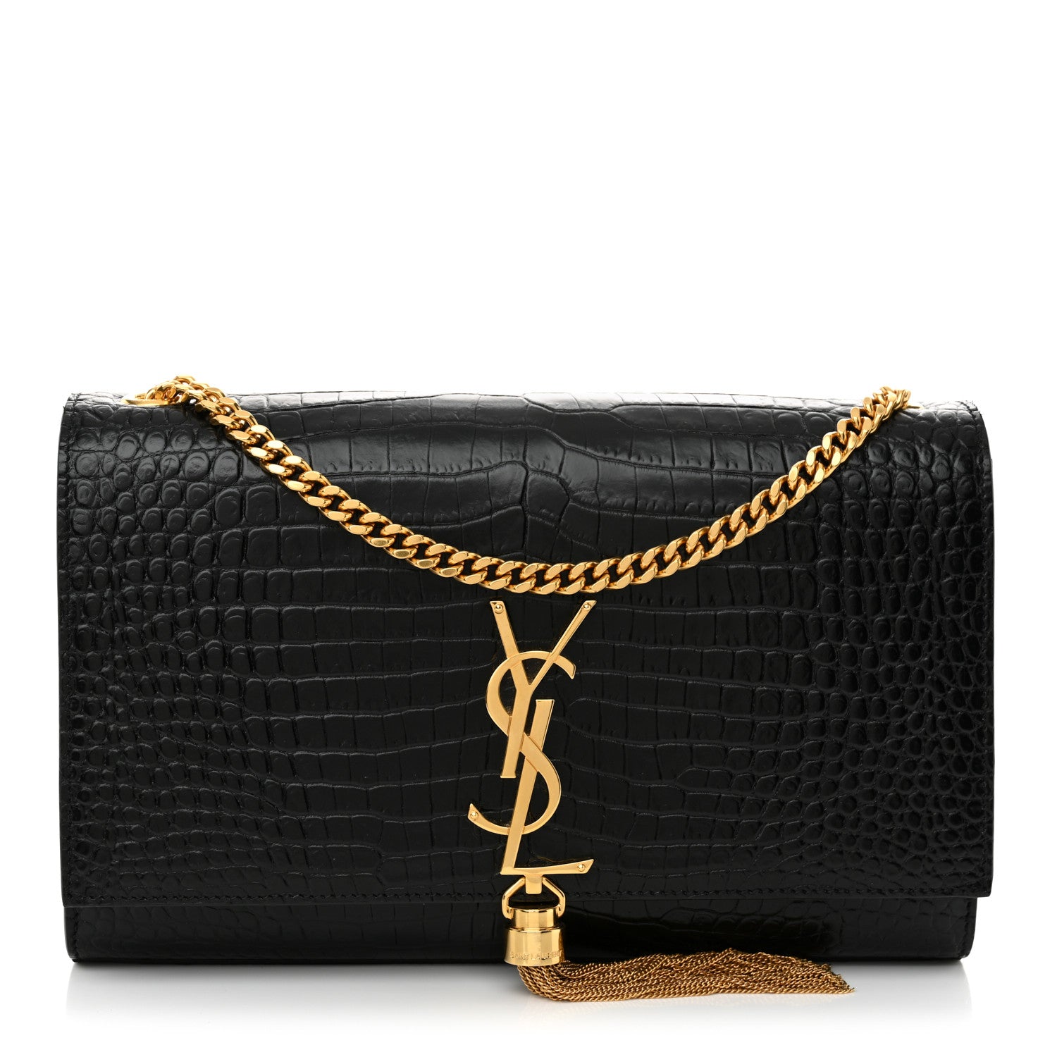 Saint Laurent Calfskin Crocodile Embossed Medium Classic Monogram Kate Tassel Satchel Black 1 of 13
