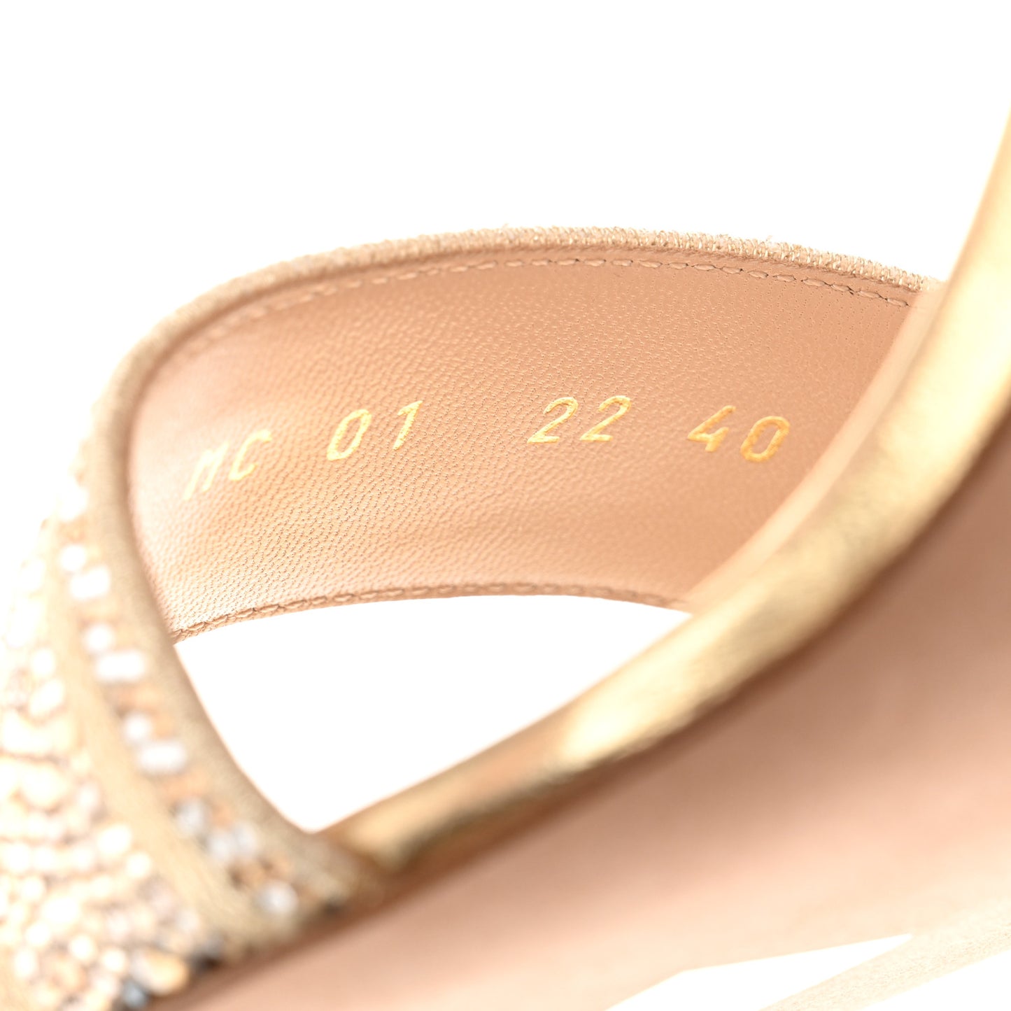 Laminated Calfskin Crystal Embroidered Dway 100mm Sandals 40 Gold