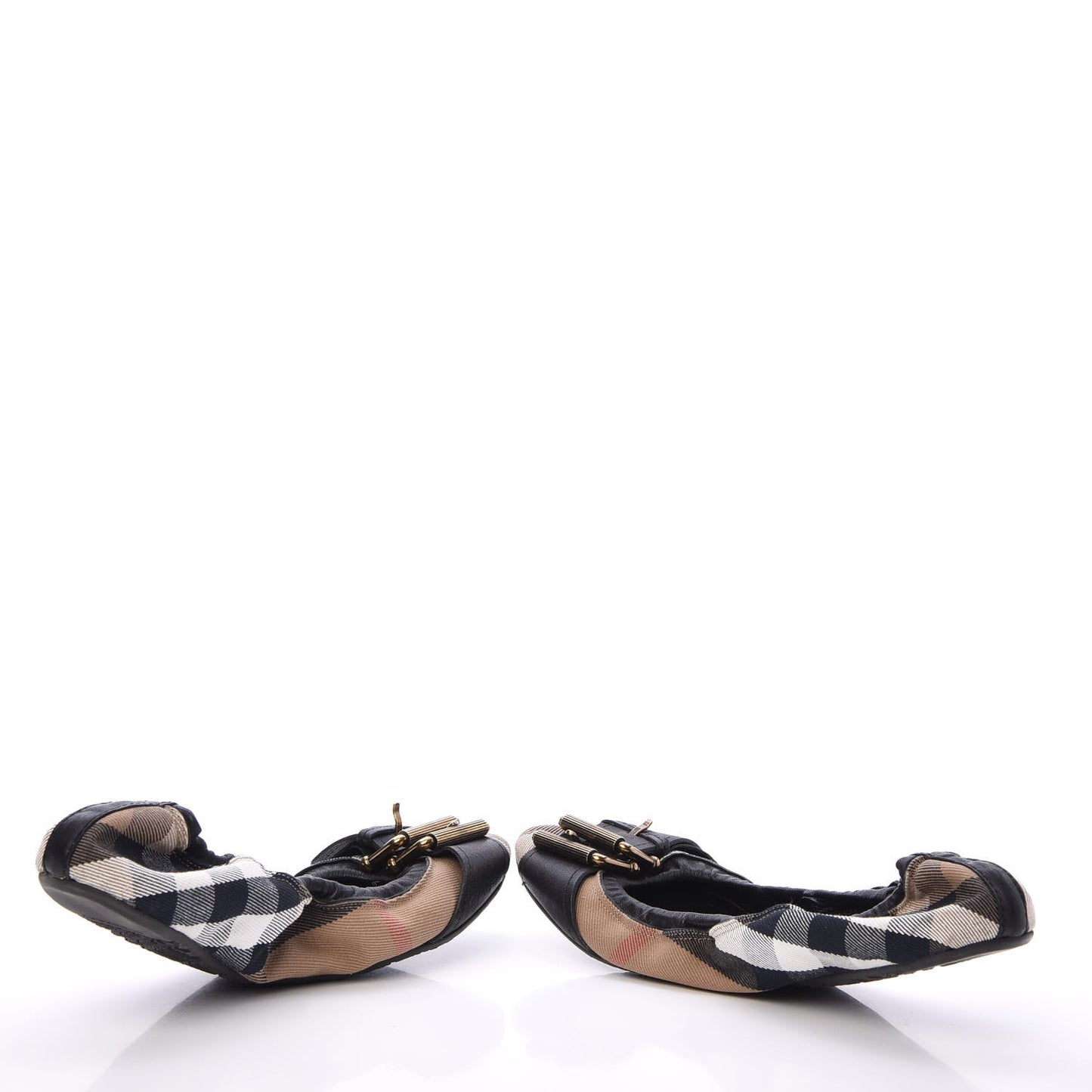 Nova Check Buckle Elastic Ballerina Flats 40 Black