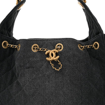 Chanel Washed Denim Quilted Small Chanel 25 Handbag Black 8 of 10
