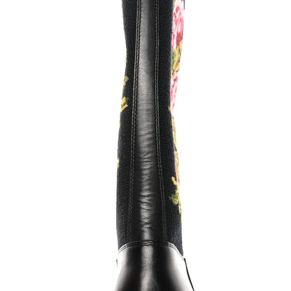 Saint Laurent Calfskin Woven Wool Embroidered Knee High Boots 37 Black 12 of 18