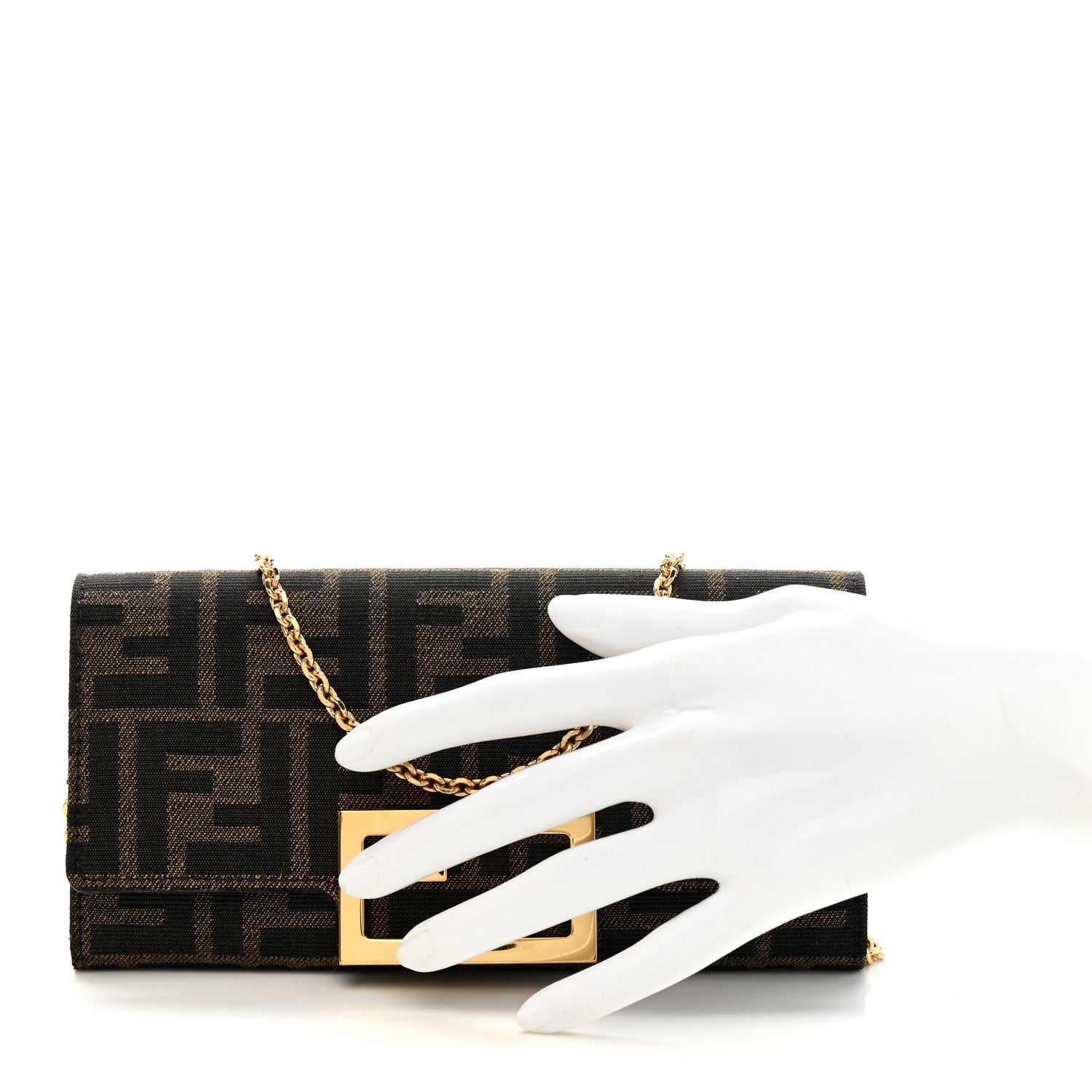 Fendi Fabric Jacquard FF 1974 Continental Wallet On Chain Tobacco Moro 2 of 10