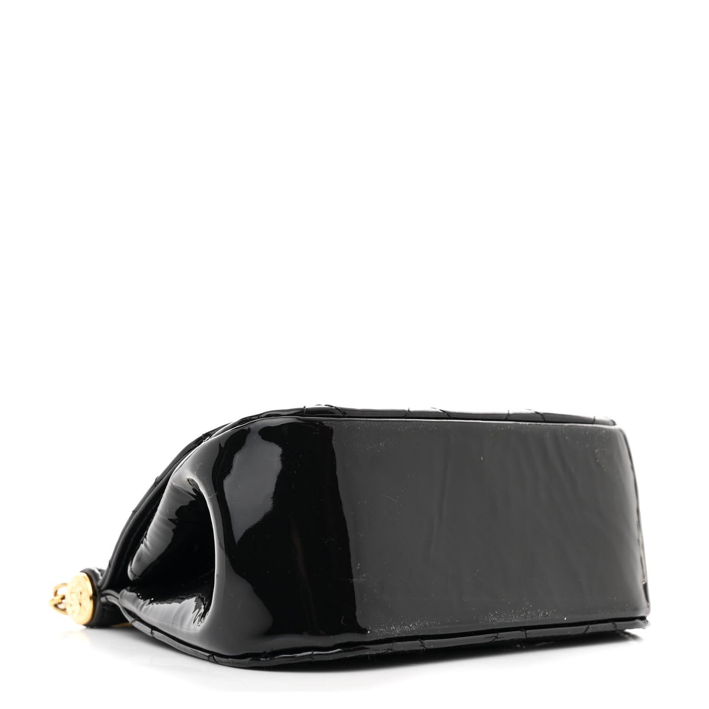 Patent Quilted Frame Clutch Flap With Chain Black