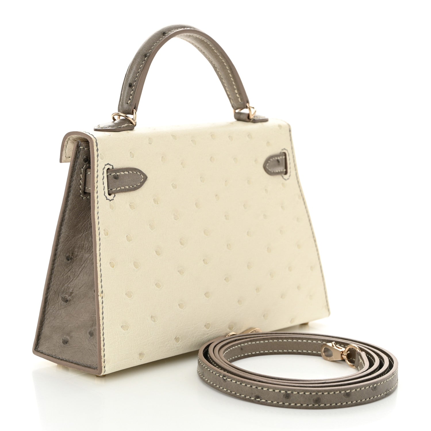Hermes Ostrich Horseshoe Kelly Sellier Mini 20 Beton Gris Tourterelle 3 of 10