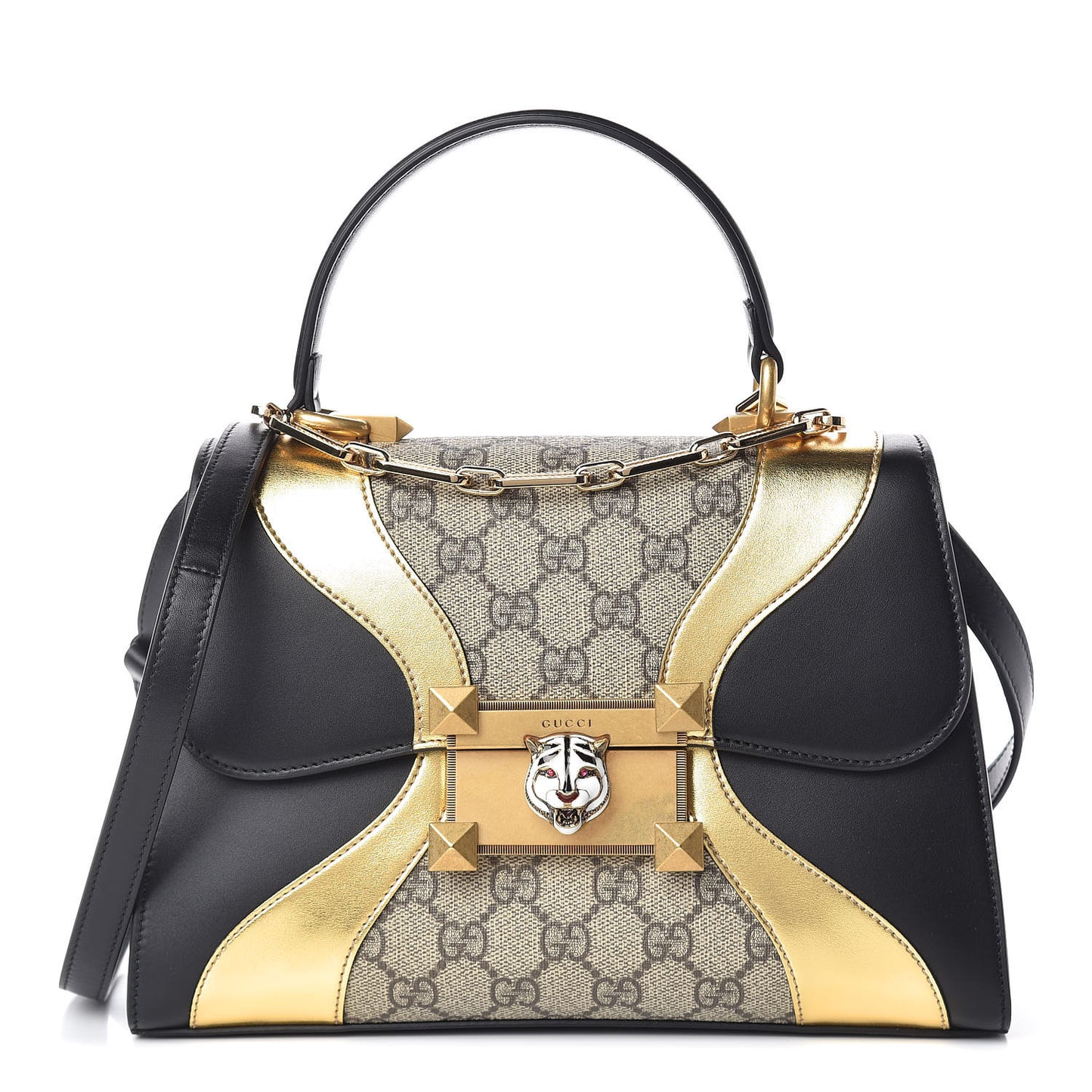 GG Supreme Monogram Small Osiride Top Handle Bag Black Gold