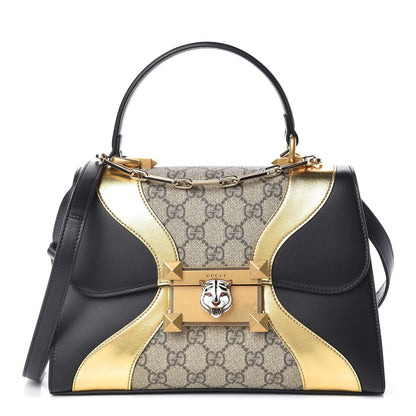 Gucci GG Supreme Monogram Small Osiride Top Handle Bag Black Gold 1 of 11