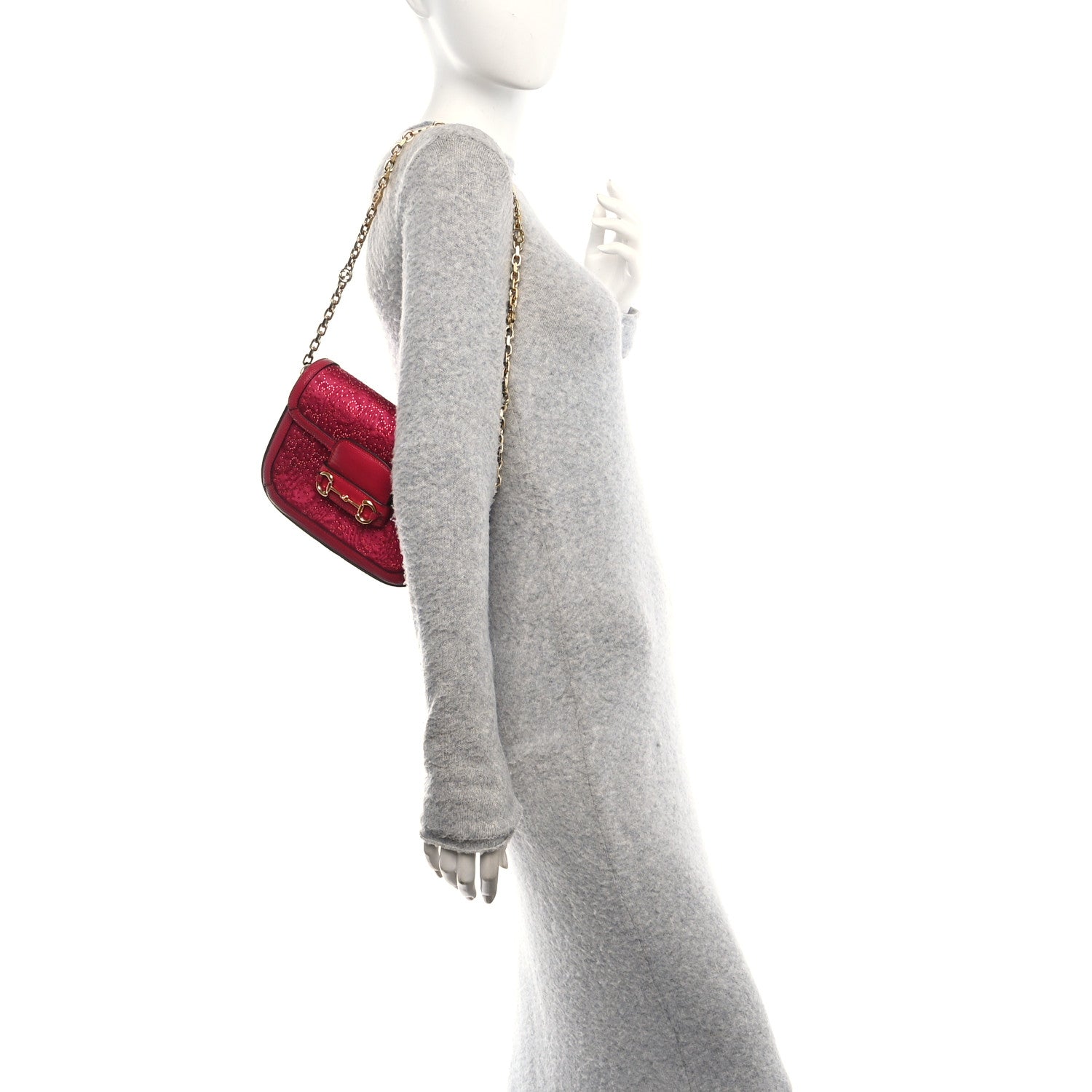 Gucci Canvas Calfskin Crystal GG Monogram Snakeskin Mini Horsebit 1955 Shoulder Bag Pink 2 of 11
