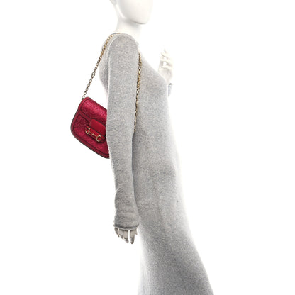 Gucci Canvas Calfskin Crystal GG Monogram Snakeskin Mini Horsebit 1955 Shoulder Bag Pink 2 of 11