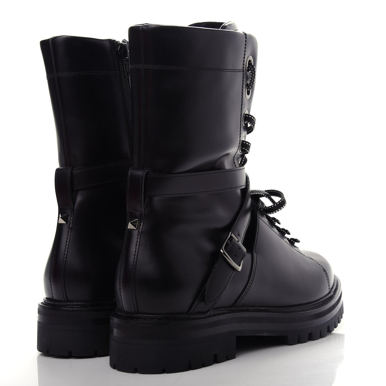 Valentino Garavani Smooth Calfskin Rockstud Buckled 25mm Combat Boots 40 Black 4 of 11
