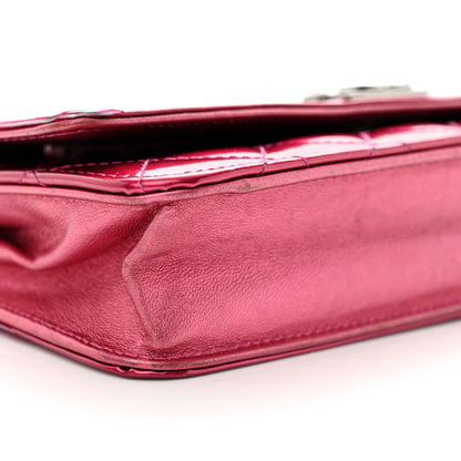 Chanel Metallic Patent Calfskin Quilted Boy Wallet on Chain WOC Fuchsia 10 of 16