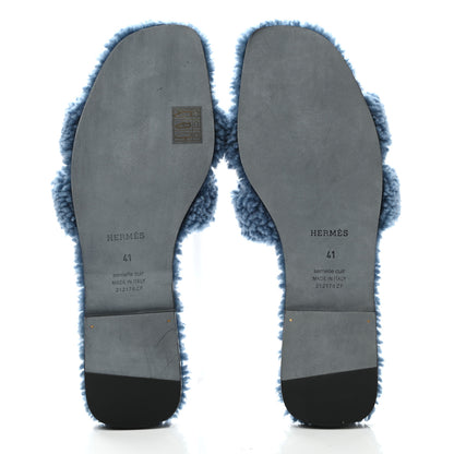 Hermes Woolskin Oran Sandals 41 Bleu 5 of 8