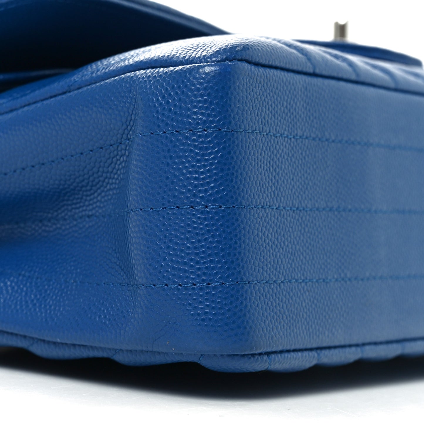 Caviar Chevron Quilted Medium Double Flap Blue