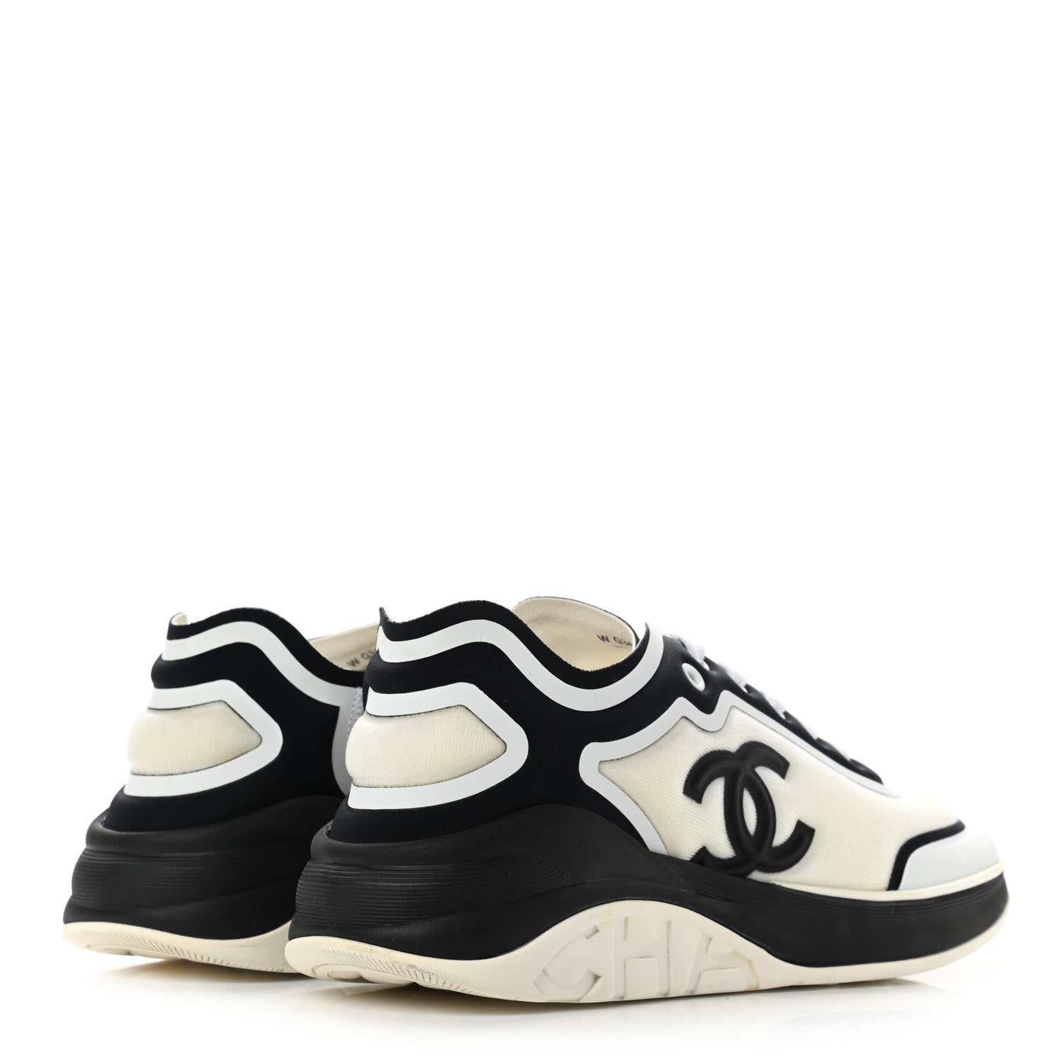 Chanel Lycra Womens CC Sneakers 40 White Black 4 of 10