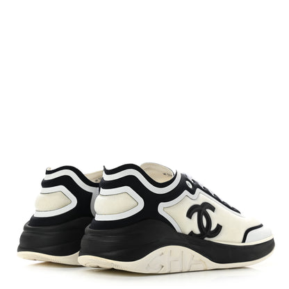 Chanel Lycra Womens CC Sneakers 40 White Black 4 of 10