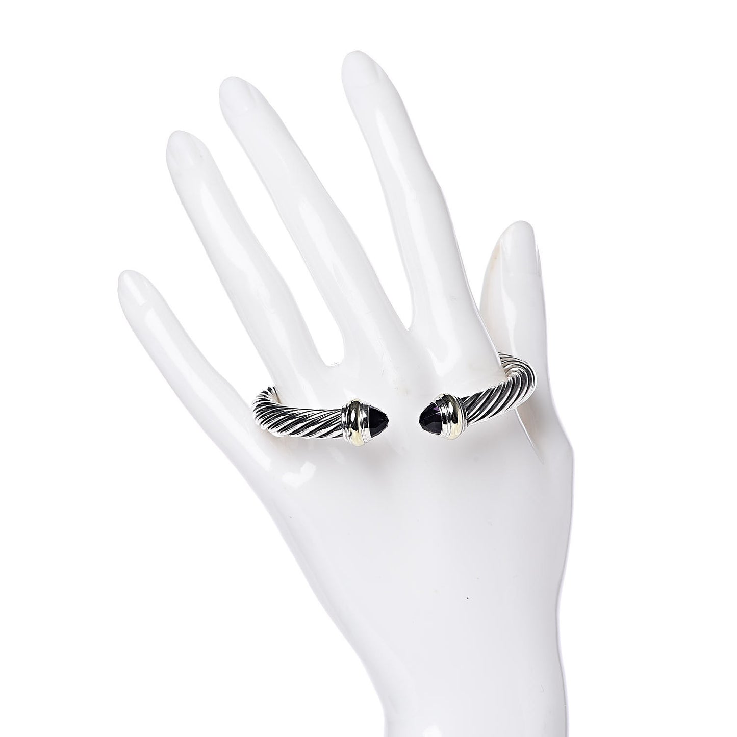 Sterling Silver 14K Yellow Gold Amethyst 7mm Cable Classics Bracelet