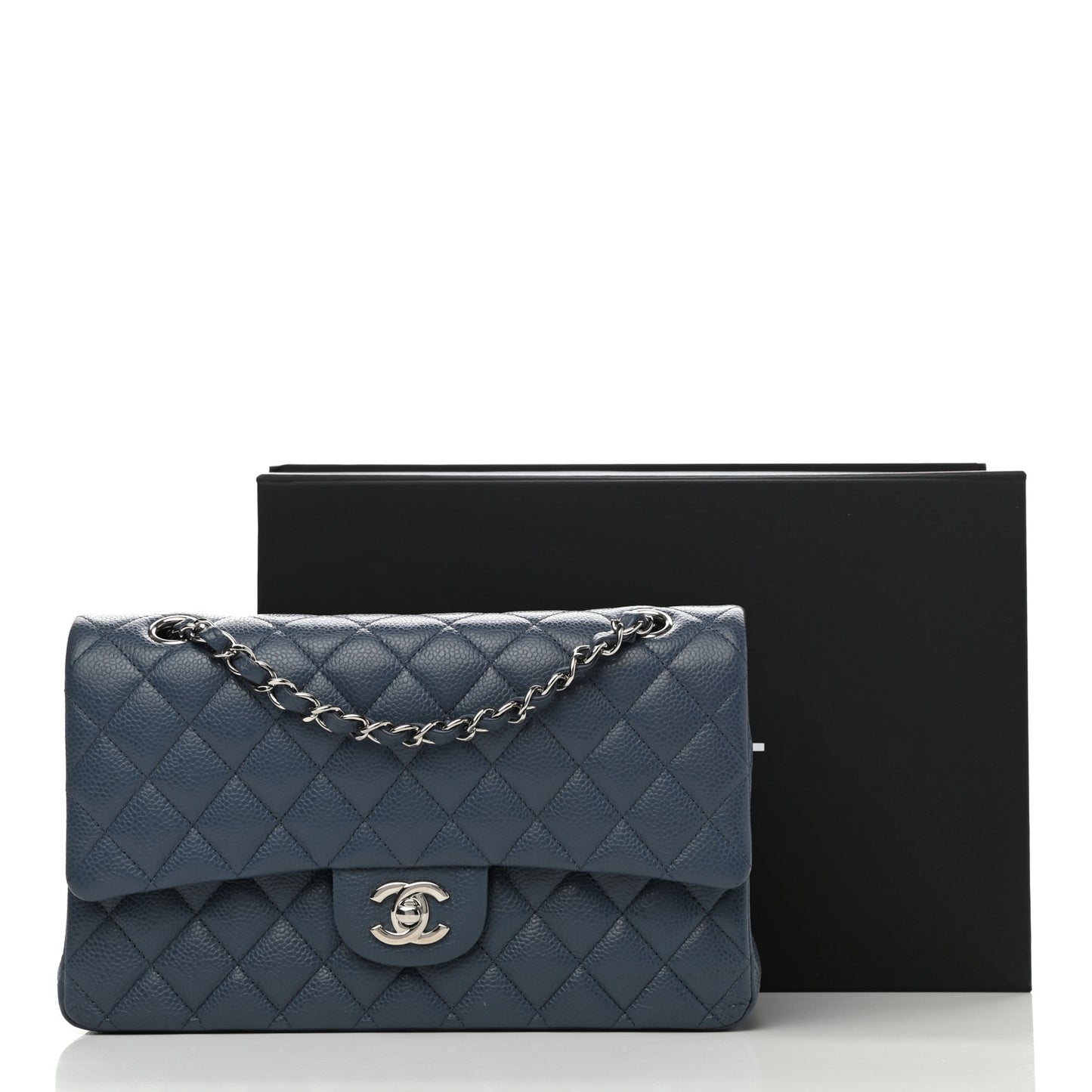 Caviar Quilted Medium Double Flap Blue