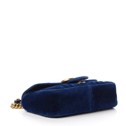Gucci Velvet Matelasse Mini GG Marmont Shoulder Bag Cobalt Blue 4 of 10