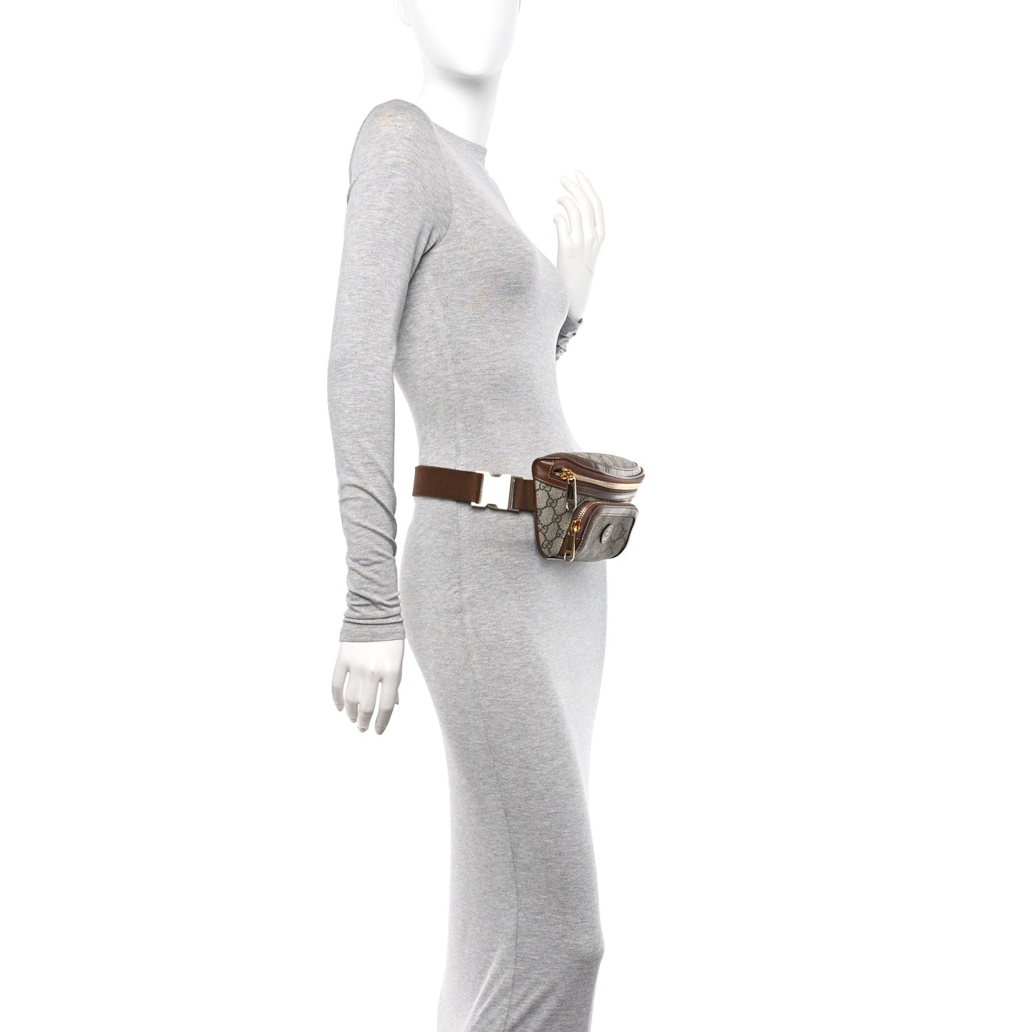 GG Supreme Monogram Textured Calfskin Retro Interlocking G Belt Bag Beige Ebony Brown Sugar