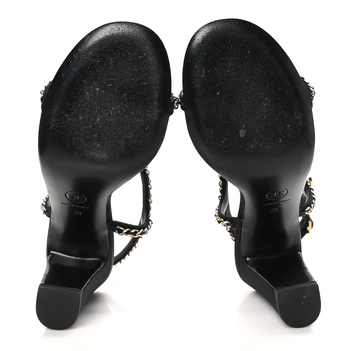 Silk Satin Pearl Chain CC Sandals 38 Black