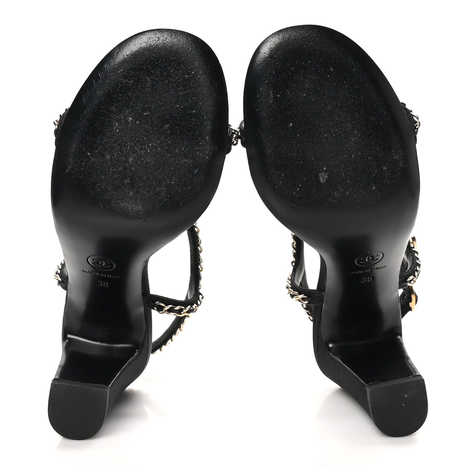 Chanel Silk Satin Pearl Chain CC Sandals 38 Black 6 of 12