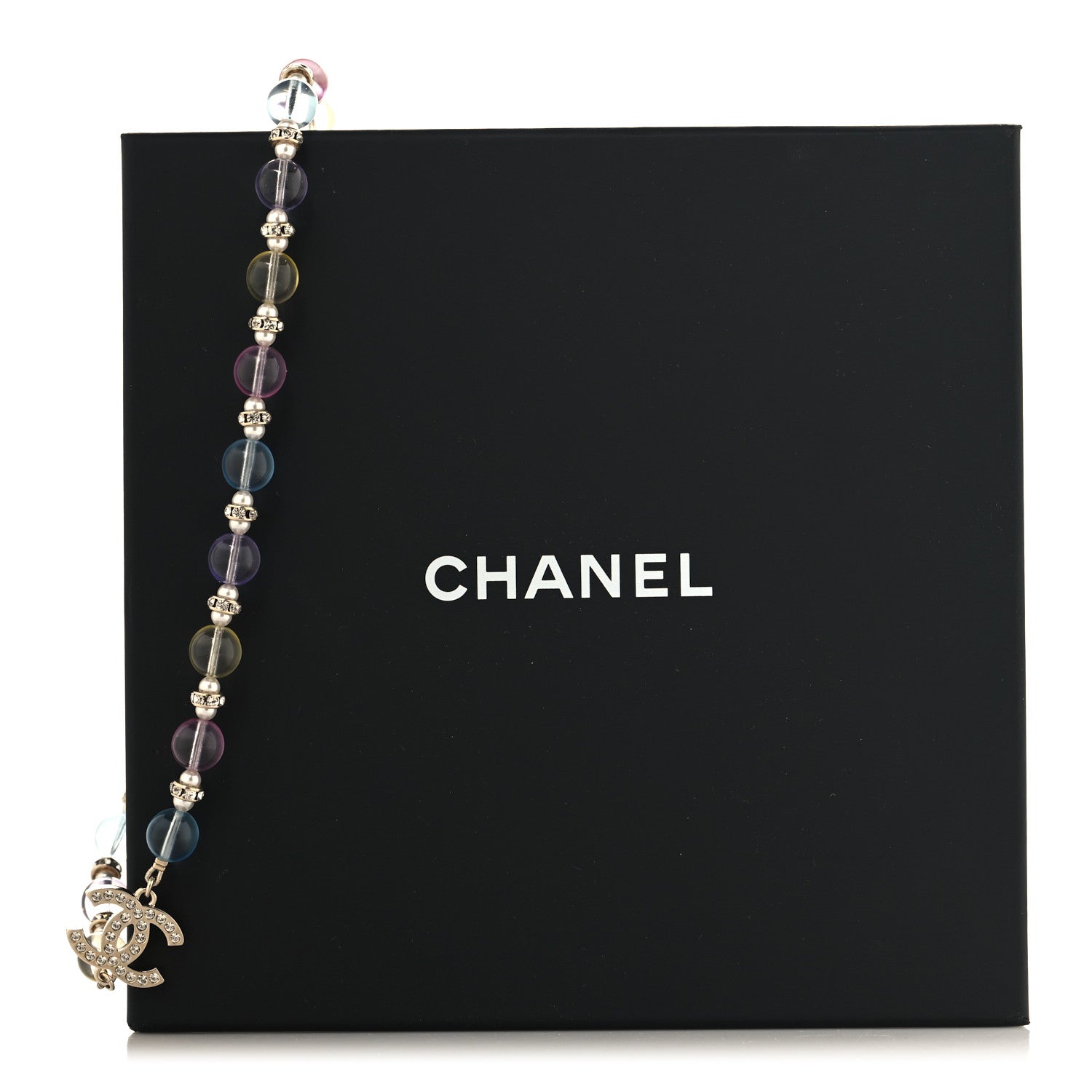 Chanel Metal Glass Pearl Strass Beaded CC Necklace Gold Pearly White Multicolor 5 of 5