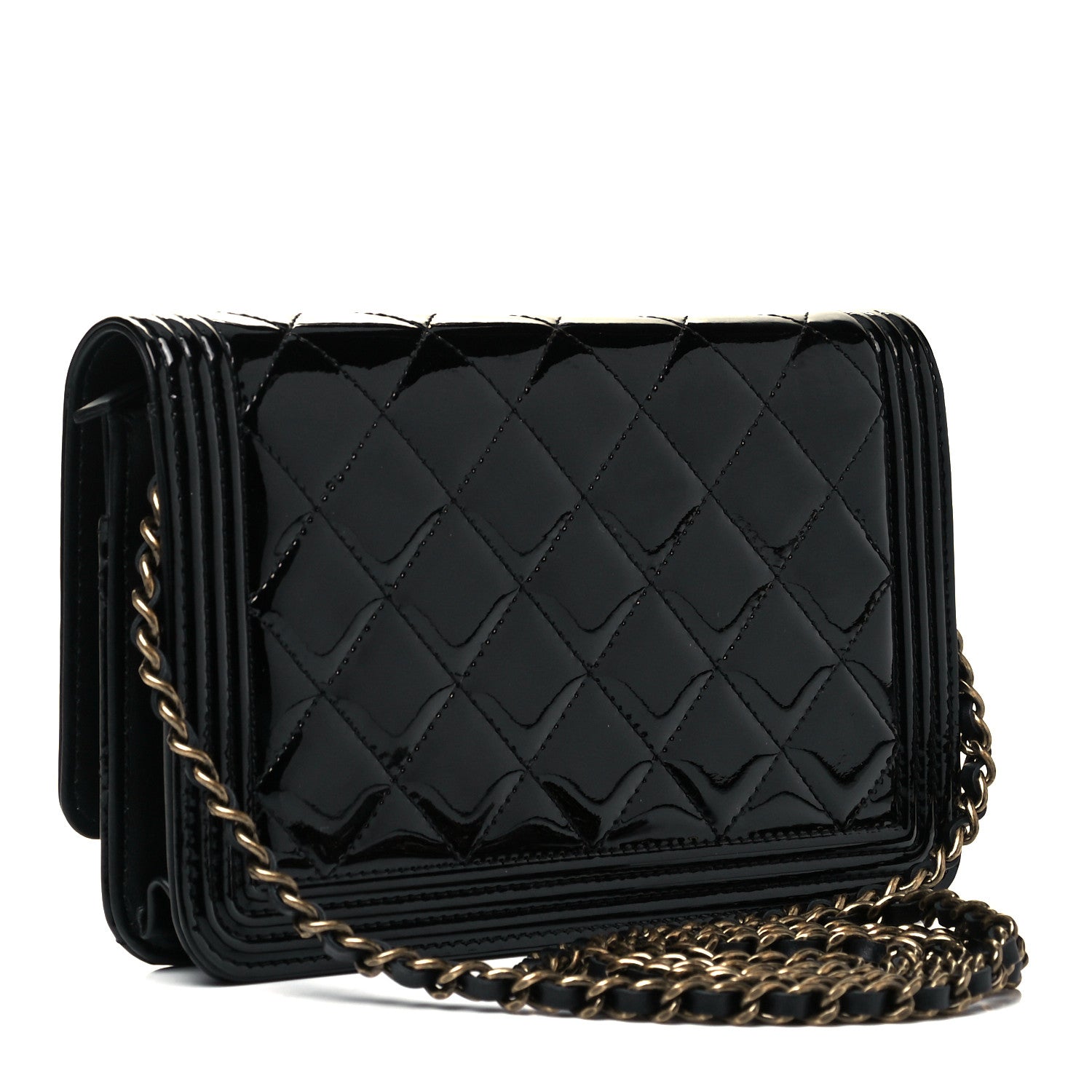 Chanel Patent Calfskin Quilted Boy Wallet On Chain WOC Black 3 of 9