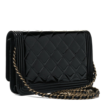Chanel Patent Calfskin Quilted Boy Wallet On Chain WOC Black 3 of 9