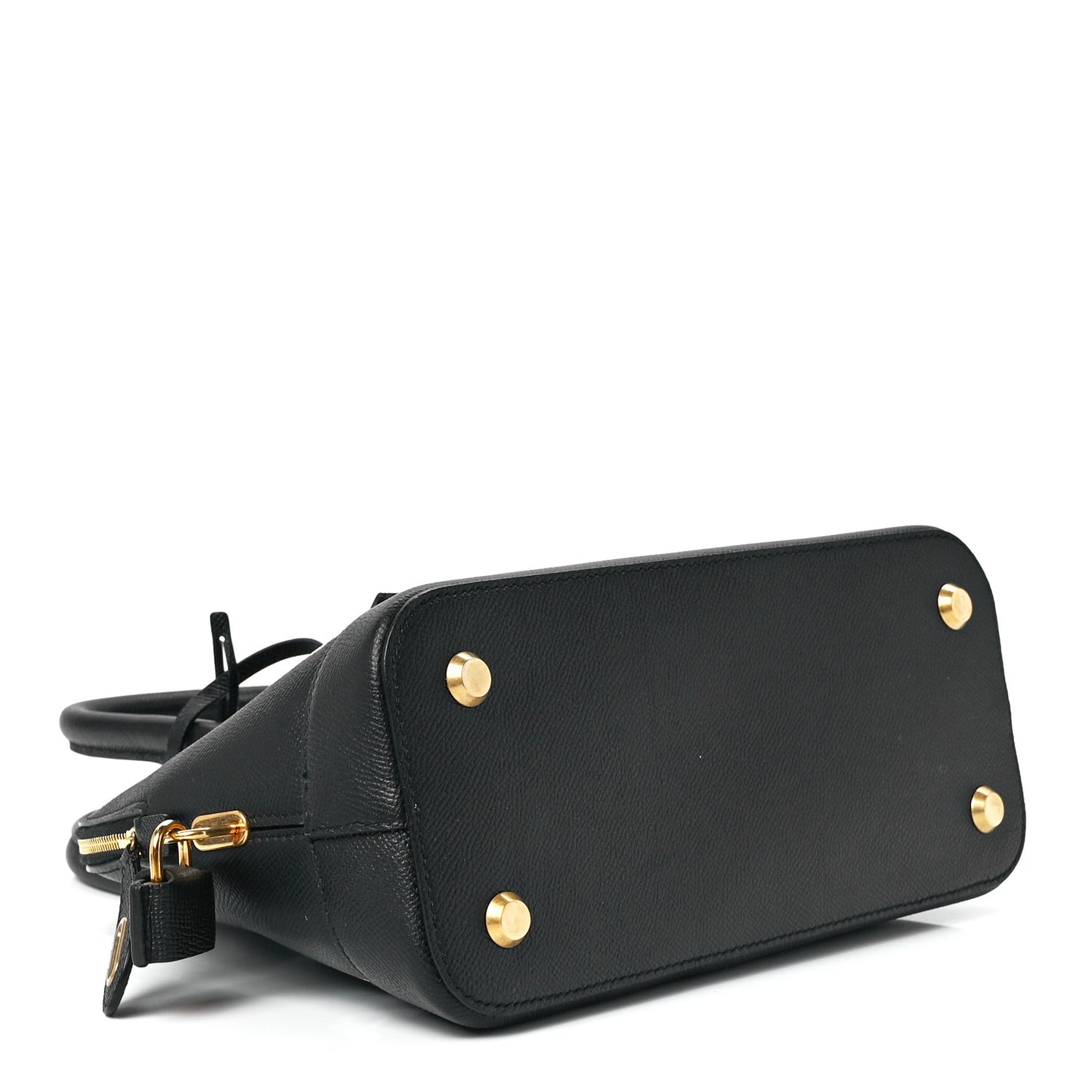 Signature Grained Calfskin Logo S Ville Top Handle Bag Black
