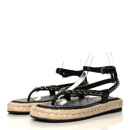 Chanel Lambskin Chain CC Thong Espadrille Sandals 38 Black 3 of 10