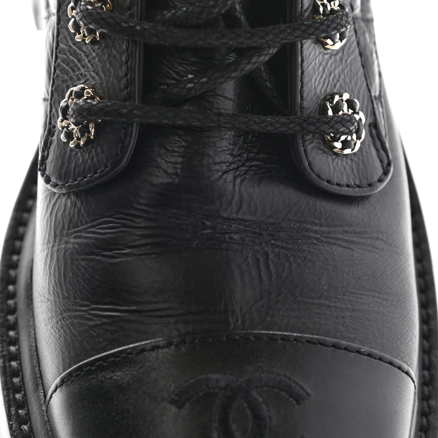 Chanel Shiny Goatskin Calfskin Quilted Lace Up Combat Boots 38 Black 11 of 14