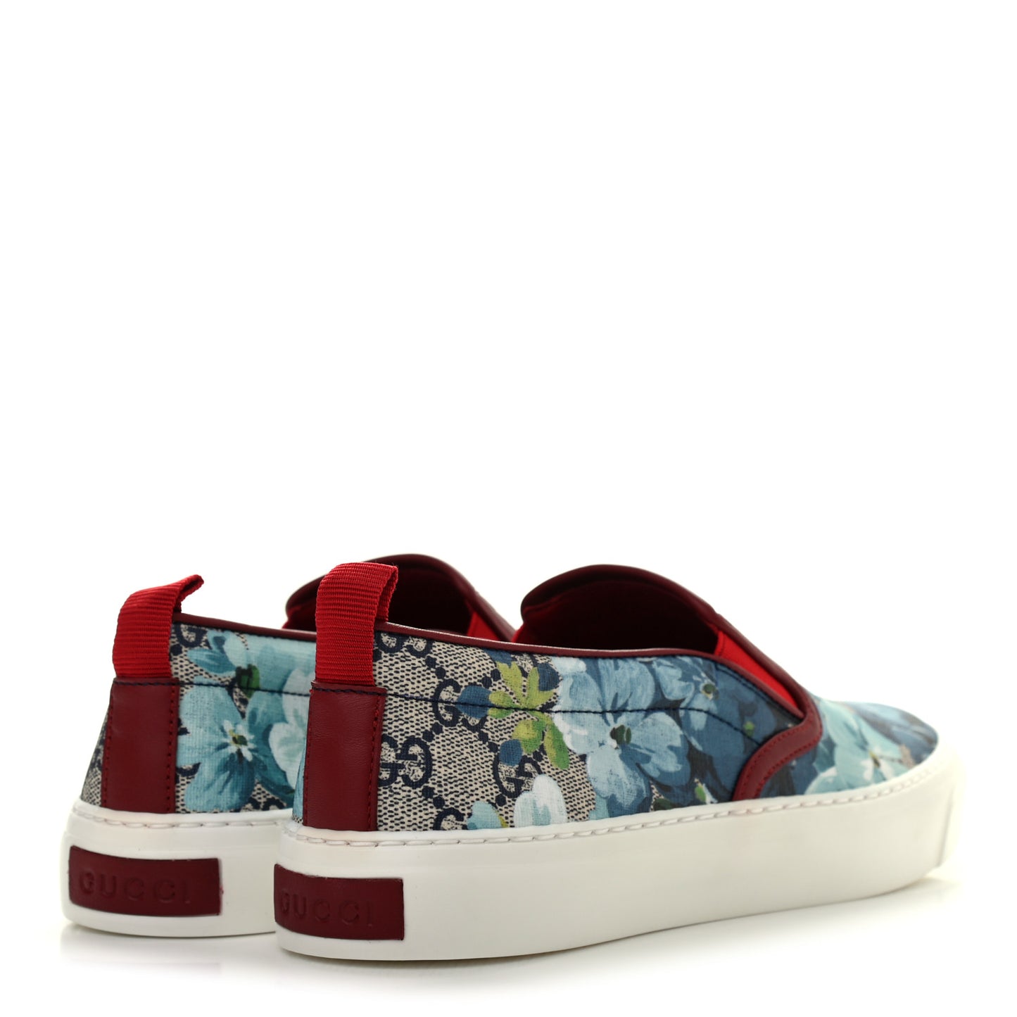 GG Supreme Monogram Blooms Womens Slip On Sneakers 38 Beige Blue Navy Red