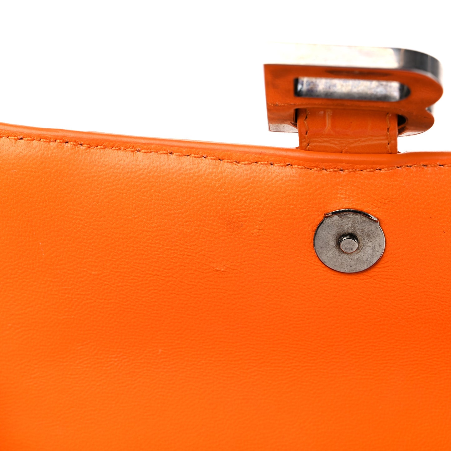 Shiny Calfskin Crocodile Embossed Small Hourglass Top Handle Bag Pop Orange